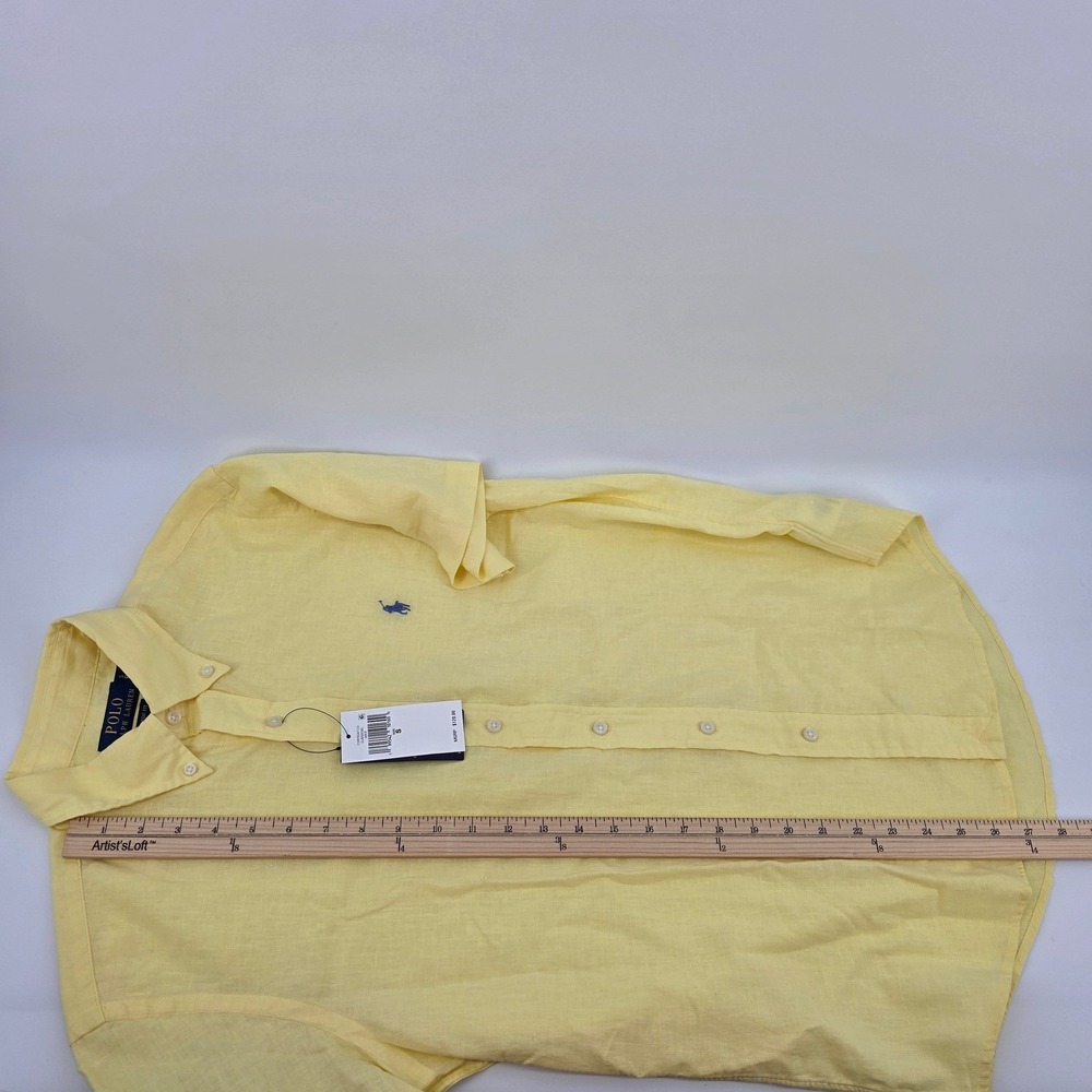 Polo Ralph Lauren Mens Small Yellow Linen Blend Short Sleeve Shirt NEW - Picture 7 of 7